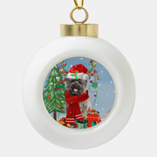 Boule En Céramique Cairn Terrier Chien en neige avec cadeaux de Noël