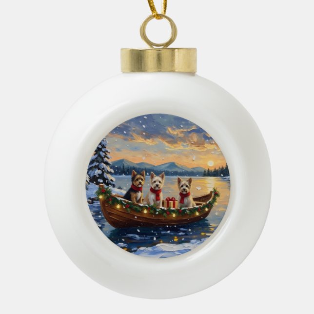 Boule En Céramique Cairn Terrier Christmas Boat Holiday (Devant)