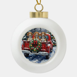 Boule En Céramique Camionnette rouge de Noël Beagle Fêtes