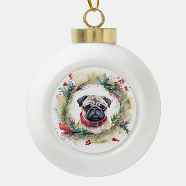 Boule En Céramique Carlin Noël Wreath Festive Pup (Devant)