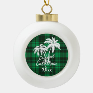 Boule En Céramique Carlsbad California Beach Palm Tree Green Plaid