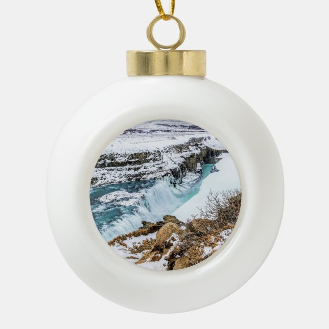 Boule En Céramique Cascade de Gulfoss en Islande en hiver (Devant)