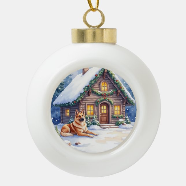 Boule En Céramique Caucasian Shepherd Dog Mountain Cabin Christmas (Devant)