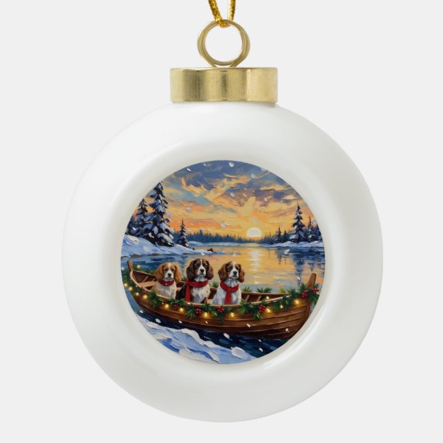 Boule En Céramique Cavalier King Charles Spaniel Christmas Boat (Devant)