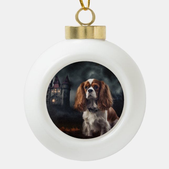 Boule En Céramique Cavalier King Charles Spaniel Halloween effrayant (Devant)