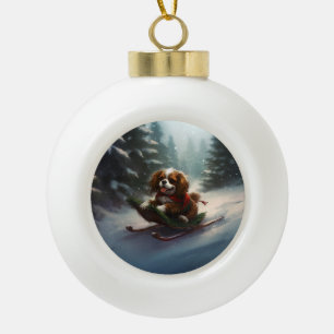Boule En Céramique Cavalier King Charles Spaniel neige de Noël