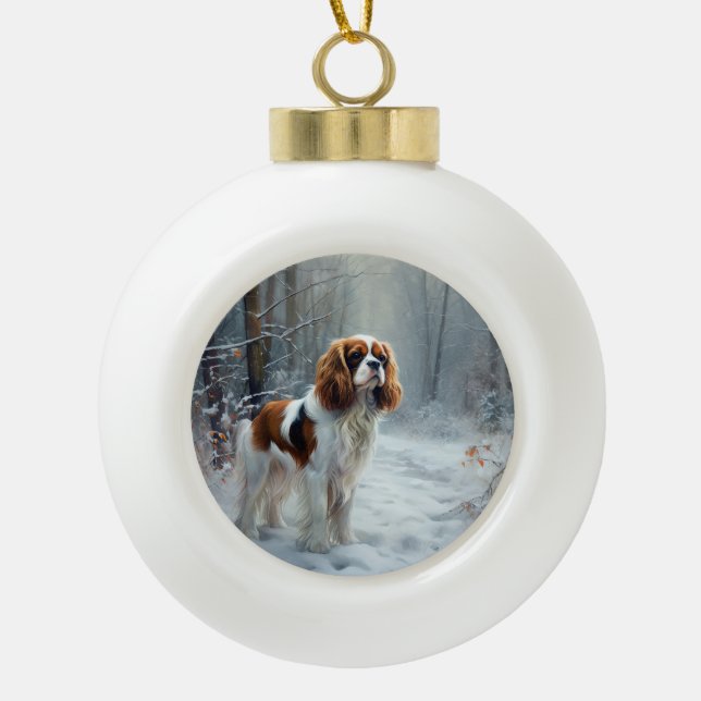 Boule En Céramique Cavalier Roi Laisser Neige Noël Brossé (Devant)