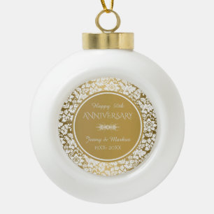 Boule En Céramique Cercles d'or et Damas blanc - 50e anniversaire