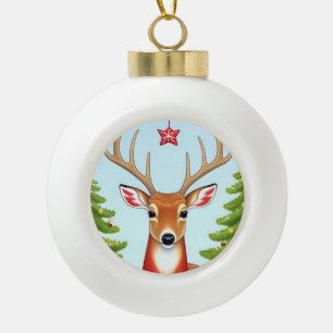 Boule En Céramique Cerf d'hiver Pays merveilleux Charme de Noël