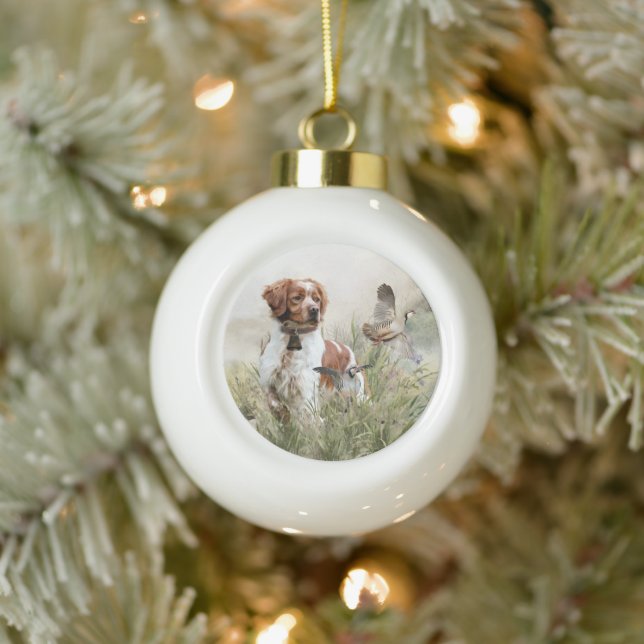Boule En Céramique Chasse avec un chien breton, Art (Arbre)
