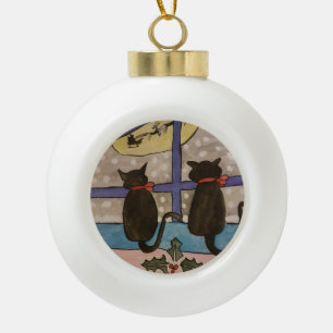 Boule En Céramique Chat Noir Décor Ball Tree en céramique de Noël