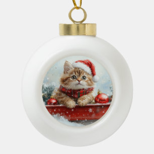 Boule En Céramique Chat perse à la corniche laissez-la neiger Noël