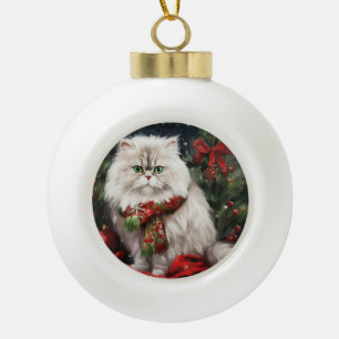 Boule En Céramique Chat perse en Noël de neige