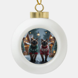 Boule En Céramique Chats siamois Noël Neige Fêtes