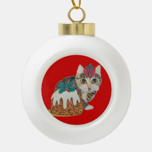 Boule En Céramique chatte chatte gris tabby chat habillé pour noël