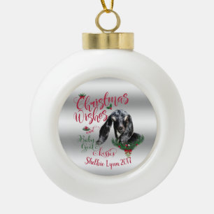 Boule En Céramique CHÈQUE   Noël Voeux Bébé Chèvre Baisers Nubian