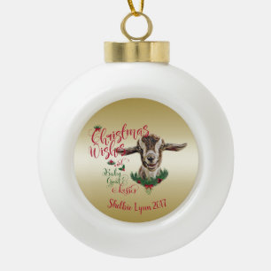 Boule En Céramique CHÈQUE Souhaits de Noël Bébé Chèvre Baisers Basc