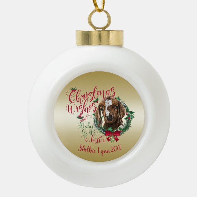Boule En Céramique CHÈQUE | voeux de Noël Bébé Chèvre Baisers Boer (Devant)