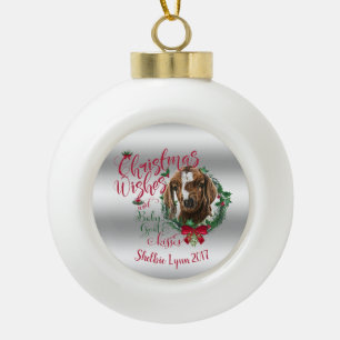 Boule En Céramique CHÈQUE   voeux de Noël Bébé Chèvre Baisers Boer