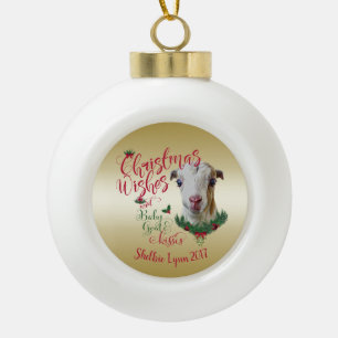 Boule En Céramique CHÈQUE   voeux de Noël Bébé Chèvre Baisers LaManch