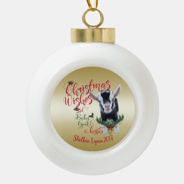 Boule En Céramique CHÈQUE | voeux de Noël Bébé Chèvre Baisers Nigéria (Devant)