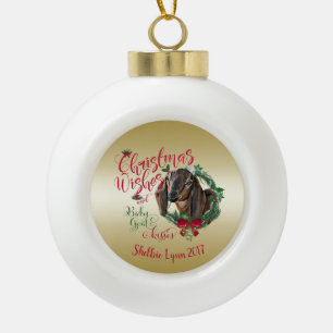 Boule En Céramique CHÈQUE   voeux de Noël Bébé Chèvre Baisers Nubian 