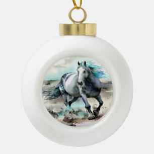 Boule En Céramique Cheval de trait à l'aquarelle galopant