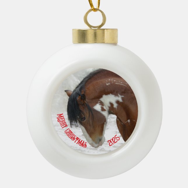 Boule En Céramique Cheval en Cheval de Neige Noël (Devant)