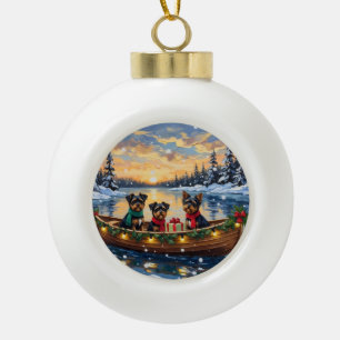 Boule En Céramique Chien Affenpinscher Noël Bateau Fêtes