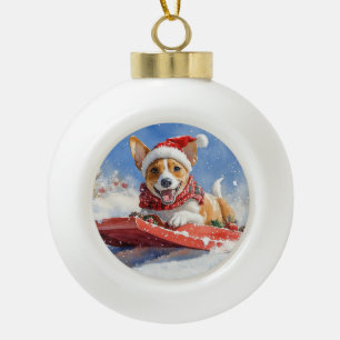 Boule En Céramique Chien Basenji en Traîneau Laissez Tomber la Neige 