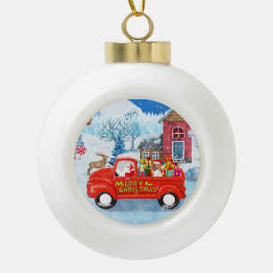 Boule En Céramique Chien Beagle dans un camion de livraison de Noël s