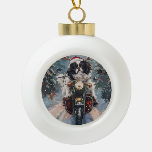 Boule En Céramique Chien Chin japonais équitation moto Noël (Devant)