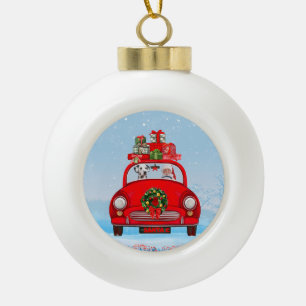 Boule En Céramique Chien dalmatien dans une voiture avec le Père Noël