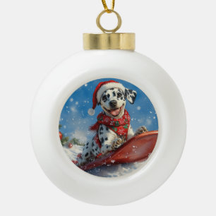Boule En Céramique Chien dalmatien en traîneau Laissez tomber la neig