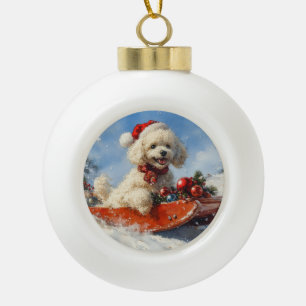 Boule En Céramique Chien de caniche dans la boue Laisser il neige Noë