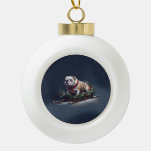 Boule En Céramique Chien de taureau neige hiver