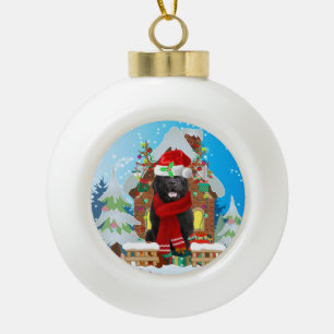 Boule En Céramique Chien de Terre-Neuve avec cadeaux de Noël