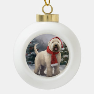 Boule En Céramique Chien de Terrier rouillé en Noël de neige