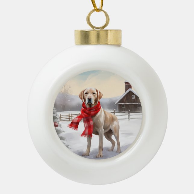 Boule En Céramique Chien du Labrador à Noël de neige (Devant)