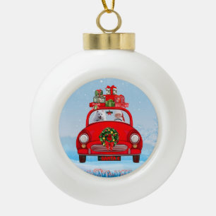 Boule En Céramique Chien esquimau américain dans une voiture avec le