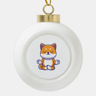 Boule En Céramique Chien mignon shiba inu faisant du yoga méditation 