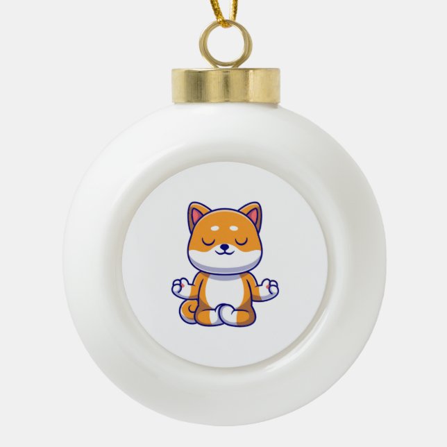 Boule En Céramique Chien mignon shiba inu faisant du yoga méditation  (Devant)
