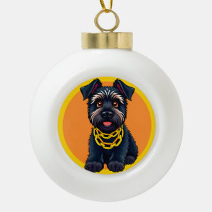 Boule En Céramique Chien noir de dessin animé adorable portant une ch