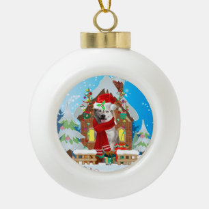 Boule En Céramique Chien sibérien Husky avec cadeaux de Noël