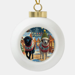 Boule En Céramique Chiens de berger d'Anatolie Noël Neige Fêtes