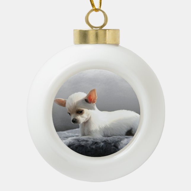 Boule En Céramique Chihuahua Chien assis Chien Portrait Peinture d'ar (Devant)