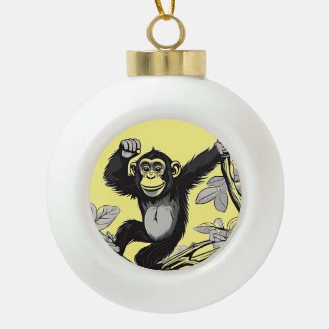 Boule En Céramique Chimpanzé mignon sur la branche accueille (Devant)