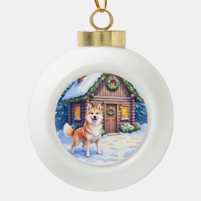 Boule En Céramique Chinook Rustic Log Cabin Christmas Art (Devant)