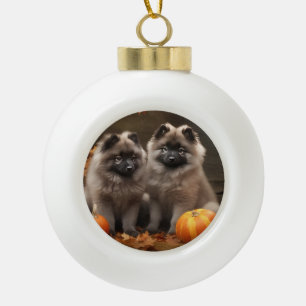 Boule En Céramique Chiot Keeshond Délice d'Automne Citrouille