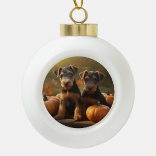 Boule En Céramique Chiots Airedale Délice d'Automne Citrouille